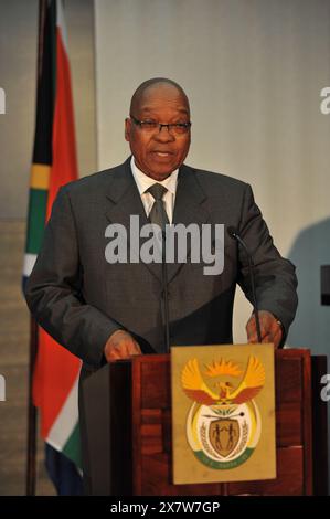 5 mai 2011 - le président Jacob Zuma prononce une conférence de presse à Parl;ament au Cap. Crédit photo : Eric Miller / african.Pictures Banque D'Images