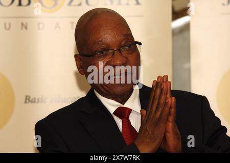 DURBAN - 13 janvier 2014 - le président sud-africain Jacob Zuma prend la parole lors d'une cérémonie d'envoi à Durban pour 10 étudiants parrainés par la fondation Jacob G Zuma pour étudier au Nigeria. Photo : Giordano Stolley / african.Pictures Banque D'Images