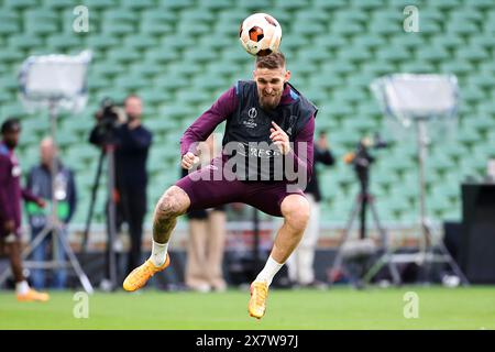 Dublin, République d'Irlande. 21 mai 2024. Robert Andrich de Bayer Leverkusen est à la tête d'une séance d'entraînement à la veille du match final de l'UEFA 2023/2024 Europa League entre Atalanta BC et Bayer Leverkusen au stade Dublin Arena de Dublin, en République d'Irlande, le 21 mai 2024. Crédit : Insidefoto di andrea staccioli/Alamy Live News Banque D'Images