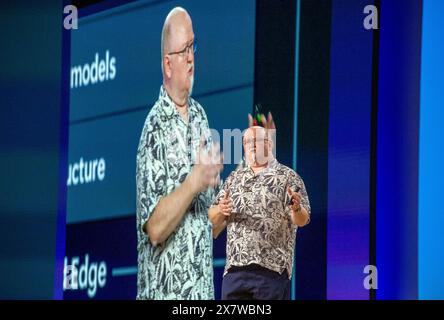 Seattle, États-Unis. 21 mai 2024. Kevin Scott, directeur technique chez Microsoft, intervient sur scène lors de la conférence de développement interne. Crédit : Andrej Sokolow/dpa/Alamy Live News Banque D'Images