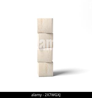 Quatre blocs de bois isolés sur fond blanc. illustration 3d. Banque D'Images