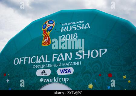 Boutique officielle des fans à la Coupe du monde de la FIFA Russie 2018 au fan fest. Boutique officielle des fans Worldcup Banque D'Images