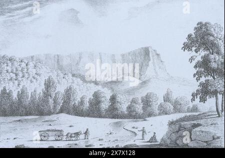 Vue du mont Chatyr-Dag en Crimée. Gravure de Taitbout de Marigny du XIXe siècle. Banque D'Images