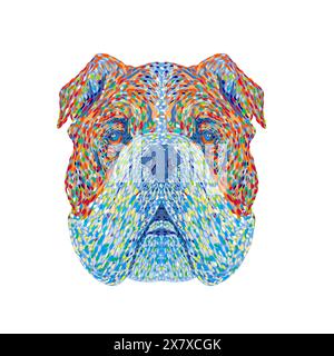 Illustration pointilliste, impressionniste ou pop art de la tête d'un Bulldog anglais ou Bulldog britannique vu de l'avant sur un arrière-plan isolé dans Illustration de Vecteur