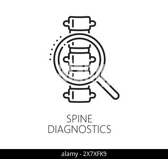 Icône de ligne de médecine chiropratique de diagnostic de la colonne vertébrale pour la thérapie d'ajustement du dos, pictogramme de ligne vectorielle. Diagnostic chiropratique ou chiropraticien du rachis dorsal en physiothérapie orthopédique Illustration de Vecteur