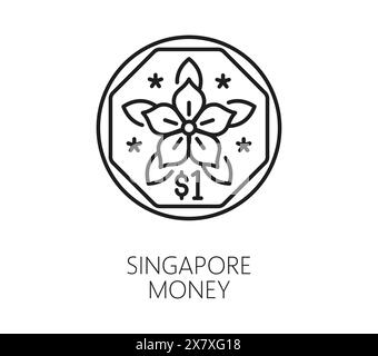 Icône de voyage et de vacances de Singapour de monnaie coin cent, symbole vectoriel. Monnaie Singapour dollar, icône de la ville d'Asie du Sud-est pour le point de repère de voyage, les visites touristiques, l'histoire financière et la culture Illustration de Vecteur