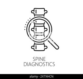 Icône de ligne de médecine chiropratique de diagnostic de la colonne vertébrale pour la thérapie d'ajustement du dos, pictogramme de ligne vectorielle. Diagnostic chiropratique ou chiropraticien du rachis dorsal en physiothérapie orthopédique Illustration de Vecteur