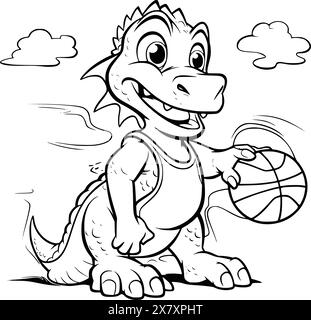 Dinosaur joue à Basketball Coloring pages for Kids Illustration de Vecteur