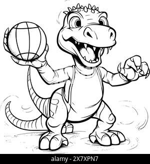 Dinosaur joue à Basketball Coloring pages for Kids Illustration de Vecteur