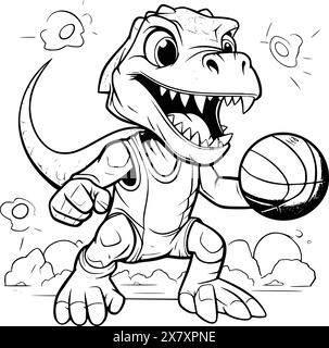 Dinosaur joue à Basketball Coloring pages for Kids Illustration de Vecteur