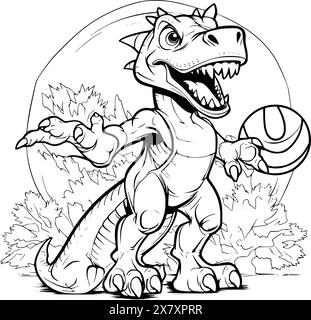 Dinosaur joue à Basketball Coloring pages for Kids Illustration de Vecteur