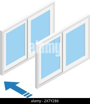 Fenêtres à double vitrage Illustration des mesures de réduction du bruit qui peuvent être prises dans les propriétés de location, illustration vectorielle Illustration de Vecteur