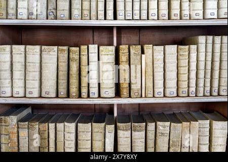 Livres dans la bibliothèque, musée, monastère Ottobeuren, Allgäu, Souabe, Bavière, Allemagne, Europe Banque D'Images