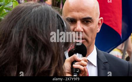 Le président suisse Alain Berset au Festival du film de Locarno le 1er août 2018 à l'occasion de la fête nationale de la Suisse au Tessin, Suisse, Europe Banque D'Images