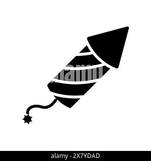 Icône de fusée de feu d'artifice. Fusée rayée avec fusée allumée. Célébration et concept festif. Illustration de Vecteur