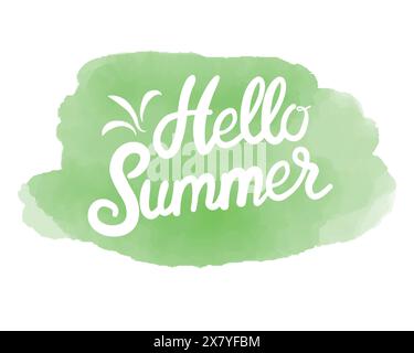 Bonjour été sur aquarelle. Modèles de logo de l'heure d'été. Étiquette de conception typographique isolée. Lettres des fêtes d'été pour invitation, carte de vœux Illustration de Vecteur