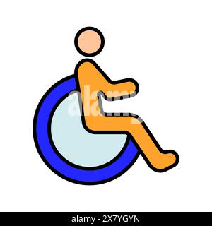 Icône de ligne d'invalidité. Personne en fauteuil roulant, accessibilité, stationnement réservé, aide à la mobilité, design inclusif, place pour handicap, soutien, besoins spéciaux. Illustration de Vecteur
