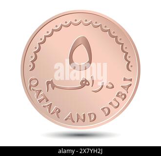 Revers du Qatar, Dubaï dirhams pièce. Illustration vectorielle. Illustration de Vecteur