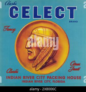 Clark’s Celect Brand Fancy Citrus fruit Label (c 1930-1950) Indian River City Packing House - artiste anonyme Banque D'Images