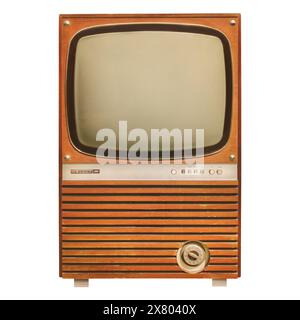 Vintage seventies Televison avec armoire en bois isolé sur un fond blanc Banque D'Images