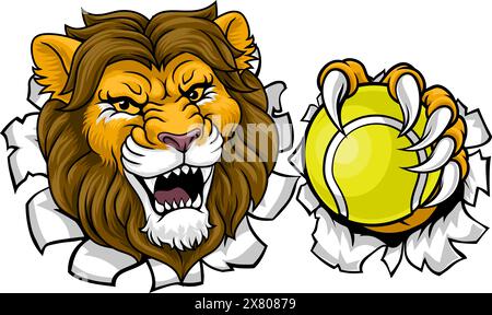 Lion tennis ball Animal Sports Team Mascot Illustration de Vecteur