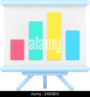 Stand avec graphiques à barres icône 3D. Piliers infographiques colorés avec des indicateurs de hausse et de baisse des profits. Analyse investissements commerciaux et statistiques m Illustration de Vecteur