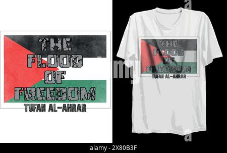 Un design de t-shirt blanc avec le drapeau palestinien et le flot de la liberté (tufan al ahrar) écrit dessus Illustration de Vecteur