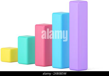 Icônes 3D des barres du graphique statistique. Colonnes colorées volumétriques pour une présentation informative. Sauts géométriques des entreprises sur la bourse et indicateurs de Illustration de Vecteur