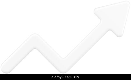 Icône 3d flèche graphique de croissance blanche. Données en marketing et ventes. Forte croissance des actions et des investissements en bourse. Indicateur de réussite financière Illustration de Vecteur