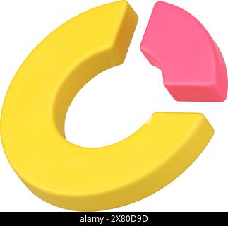 Icône du principe de Pareto 3D. Graphique circulaire jaune avec secteur rose. Stratégie commerciale 80 à 20 pour obtenir des résultats maximaux avec la plus grande efficacité. Conceptua Illustration de Vecteur