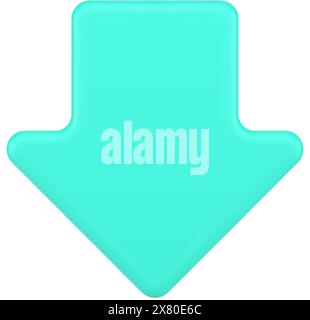 Icône 3D flèche vers le bas turquoise. Symbole de mouvement vers le bas. Indicateur du déclin des affaires et de l'économie. Le curseur Web est le pointeur pour trouver le logiciel souhaité f Illustration de Vecteur