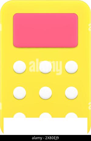 Dispositif de comptage moderne jaune pour calculer des nombres, budget ou mathématiques illustration vectorielle d'icône 3D. Calculatrice d'équipement électronique financière Cu Illustration de Vecteur