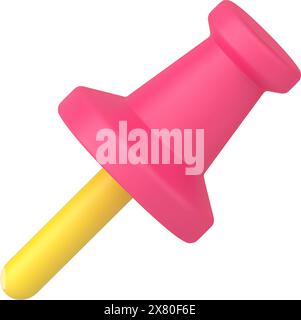 Papeterie de conception décorative punaise rouge avec aiguille jaune pour attacher confortablement des documents en papier illustration vectorielle d'icône 3D. Vignette pour fixi Illustration de Vecteur