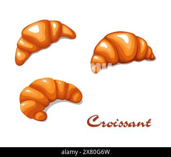 Croissant dans le style de dessin animé. Illustration de pâtisserie française. Croissant ordinaire. Croissant de boulangerie isolé sur fond blanc. Pour le café de conception de menu, bist Illustration de Vecteur