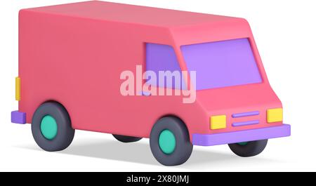 Réaliste 3D icône de camion à benne rose pour le service de livraison commerciale logistique transport de marchandises vue latérale avant. Voiture de messagerie pour le fret postal SH Illustration de Vecteur