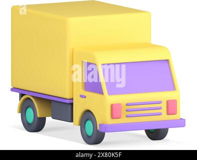 Jaune camion van logistique service de livraison de courrier automobile conteneur réaliste d'icône 3d illustration vectorielle. Dispositif de distribution de cargaison automobile Illustration de Vecteur