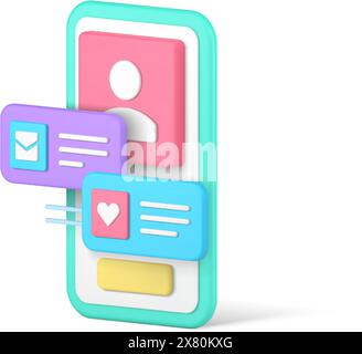 Application d'interface utilisateur de smartphone datant pour la relation de couple et la rencontre réaliste illustration vectorielle d'icône 3D. Service électronique de discussion de date Illustration de Vecteur