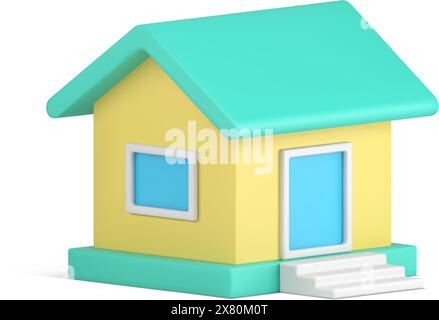 Maison de village avec fenêtre de porte de toit triangle illustration vectorielle réaliste d'icône 3D. Vert jaune petite campagne maison résidence immobilier extérieur Illustration de Vecteur