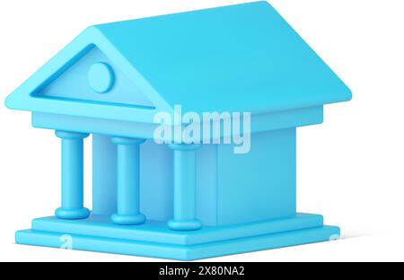 Façade bleue antique de bâtiment avec colonnes réaliste 3d icône illustration vectorielle isométrique. Architecture de piliers romaine antique romaine classique étapes mar Illustration de Vecteur