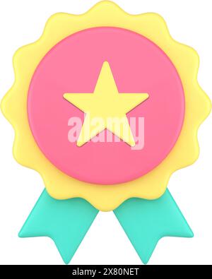 Meilleure qualité Insignia Mark Medal ruban assurance de succès garantie autocollant illustration vectorielle réaliste d'icône 3D. Autocollant de première place de la compétition vic Illustration de Vecteur