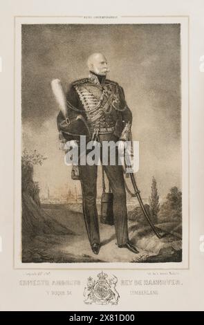 Ernest Auguste (1771-1851) Roi de Hanovre (1837-1851). Duc de Cumberland et Teviotdale. Portrait. Dessin de C. Legrand. Lithographie de J. Donón. Reyes Contemporáneos (Rois contemporains). Volume III publié à Madrid, 1854. Banque D'Images