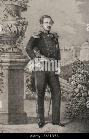 Frédéric VII de Danemark (1808-1863). Roi de Danemark (1848-1863). Portrait. Dessin de C. Legrand. Lithographie de J. Donón. Reyes Contemporáneos (Rois contemporains). Volume III publié à Madrid, 1854. Banque D'Images