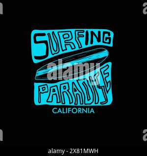 Surfing Paradise California Beach Ocean Surfboard design t-shirt Illustration de Vecteur