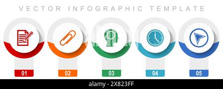 Ensemble d'icônes de formation, diverses icônes vectorielles telles que la caisse, la pièce jointe, la tête, l'horloge et la flèche de navigation, modèle d'infographie de conception moderne, Web mais Illustration de Vecteur