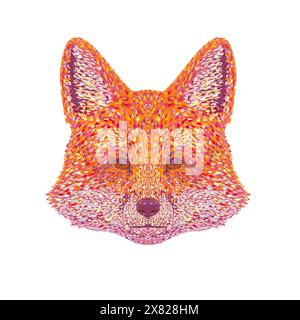 Illustration pointilliste, impressionniste ou pop de style art de la tête d'un renard rouge ou vulpes vulpes vus de l'avant sur un fond isolé dans le point rétro a Illustration de Vecteur