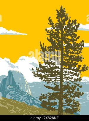 Affiche WPA de Half Dome vue de Glacier point à l'extrémité est de Yosemite Valley dans le parc national de Yosemite, Californie Etats-Unis fait en travaux pr Illustration de Vecteur