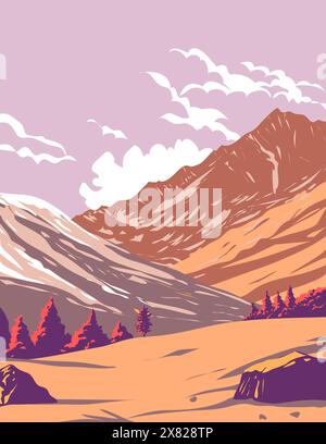 Affiche WPA du Parc National du Gran Paradiso pendant l'automne ou l'automne dans les Alpes Graanes entre la vallée d'Aoste et les régions du Piémont en Italie Illustration de Vecteur