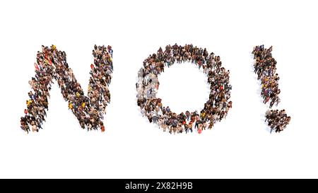Concept conceptuel vaste communauté de personnes ne formant AUCUN mot. 3d métaphore de l'illustration pour la protestation, le choix, le conflit, l'opposition, la résistance, message Banque D'Images
