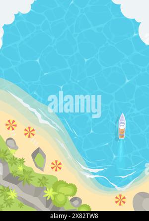 Illustration vectorielle de dessin animé vue de dessus de plage d'île tropicale Illustration de Vecteur