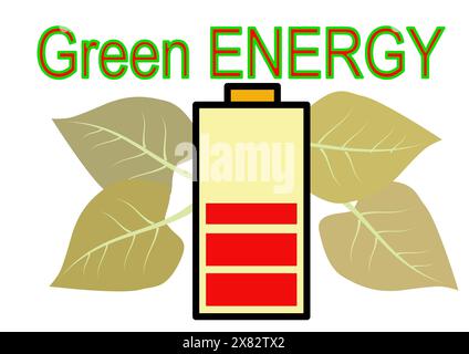 une batterie, de l'énergie verte ces jours-ci, illustration d'une plante, feuille Banque D'Images